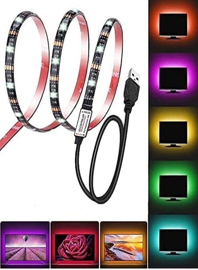 Desidiya RGB USB LED Flexible Strip Light Multi-Color Changing Lighting Kit, TV Background Lighting with Mini Controller for TV PC Laptop Bias Lighting (1 Meter for TV's Upto 28")